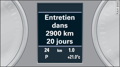 Combiné d'instruments : exemple d'affichage de l'indicateur de périodicité d'entretien